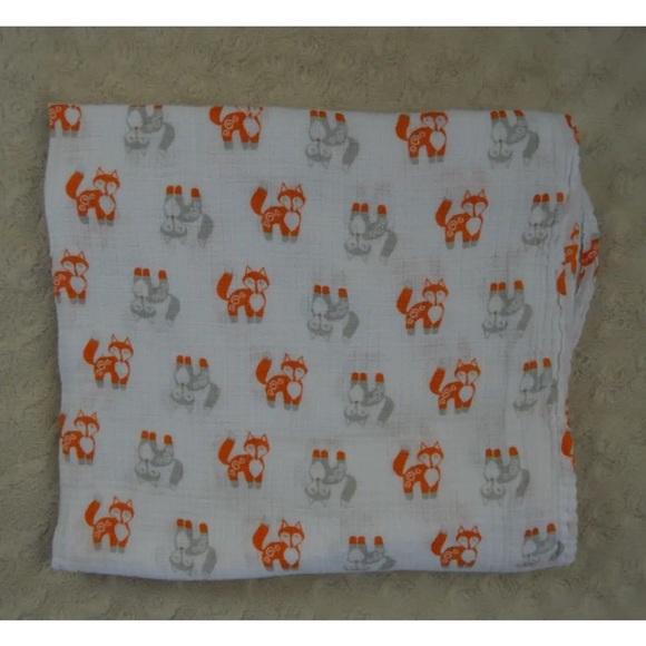 Aden + Anais Fox Print Baby Swaddle Blanket Orange White...